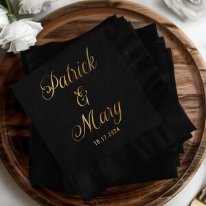 Custom Foil Napkins, Personalized Wedding Napkins, Elegant Foil Napkins, Party Favor Napkins, Custom Date Napkin Set