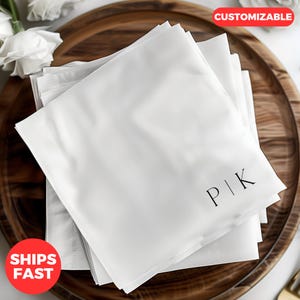 Custom Cocktail Napkins, Elegant White Napkin with Monogram Initials, Custom Table Linen, Custom Monogrammed Napkins