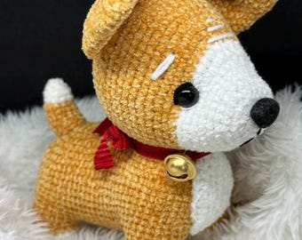 Adorable chiot Corgi au crochet avec clochette - Peluche faite main, cadeau idéal pour les amoureux des chiens et la décoration