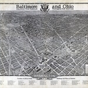 Panorama-Ansicht von Washington DC Birds Eye Historische Karte 1923 Physischer Druck