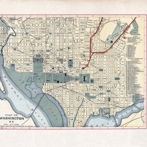Washington DC 8,5 x 11 Carte historique 1897 Téléchargement numérique