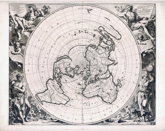 1713 Mappa Mundi World Map Cassini Planisphere Historic Physical Print