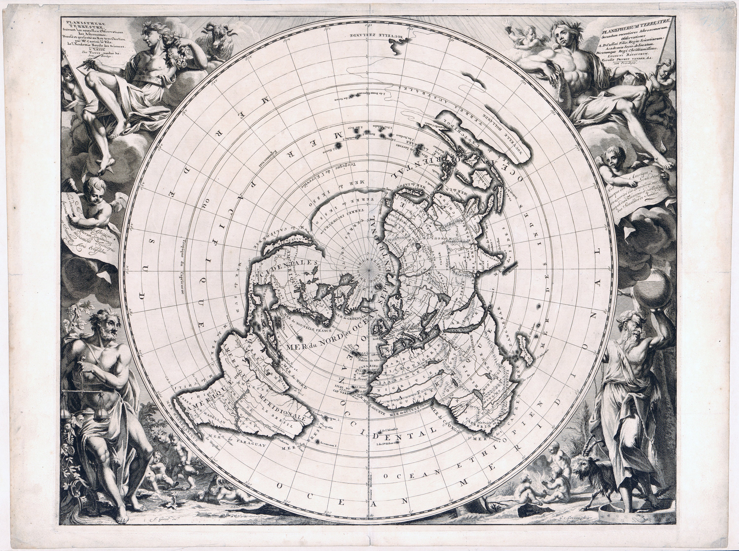 1713 Mappa Mundi World Map Cassini Planisphere Historic Physical Print ...