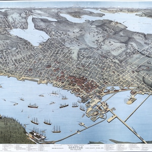 "Vogelansicht von Los Angeles /Seackel 1891 32x48" Historische Karte Digitaler Download."