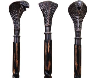 Bastón con cabeza de cobra / Bastón de madera hecho a mano, estilo vintage, regalo para él