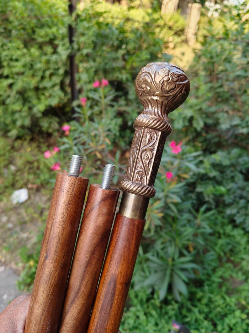Handmade Brass Knob Walking Cane, Vintage Style Wooden Stick ...
