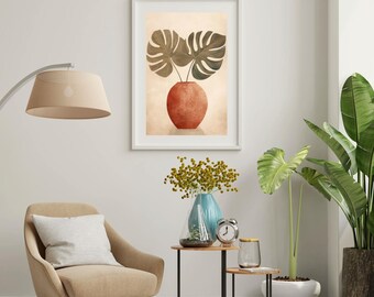 Boho Plant Wall Art | Minimalist Botanical Print | Neutral Aesthetic Home Decor | Digital Download | Printable Wall Art