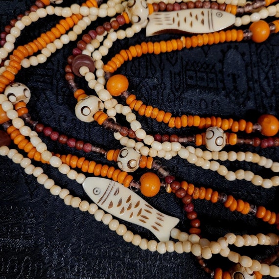 Vintage Boho 4 Strand Orange Rust Cream Wood/Acry… - image 5