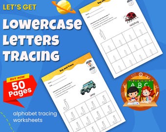 小文字アルファベットのなぞり書きワークシート、幼児向け手書き練習用PDF（50ページ）