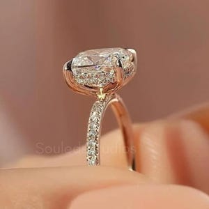 2.5 Carat Cushion Cut Diamond Ring Moissanite Engagement Ring Hidden Halo Cushion Cut Anniversary Ring Cushion Cut Solitaire Ring For Women