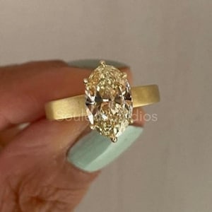 3 CT Light Yellow Oval Cut Moissanite Diamond Engagement Ring 10/14/18K Yellow Gold Wide Band Modern Style Anniversary/Wedding Ring For Her