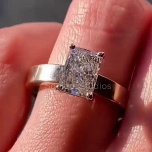 3 CT Solid Gold Radiant Cut Moissanite Engagement Ring 3mm Wide Band Promise Ring Bridal Ring Proposal Ring Anniversary Gift for Women