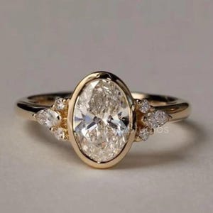 Oval Cut Moissanite Engagement Ring Bezel Set 14k Yellow Gold Wedding Ring Promise Ring Anniversary Gift Ring Handmade Jewelry For Women