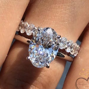 3 CT Oval Cut Moissanite Engagement Bridal Set Ring Oval Eternity Wedding Band Promise Ring Set Bridal Ring Set For Gift Anniversary Ring