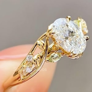 3 CT Floral Oval Cut Moissanite Engagement Ring Vintage 14K Solid Gold Moissanite Wedding Ring Nature Inspire Ring Promise Ring For Women
