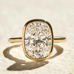 3 CT Cushion Cut Moissanite Diamond Engagement Ring 14K Solid Gold Solitaire Bezel Set Wedding Bridal Ring Anniversary Gift Ring For Women