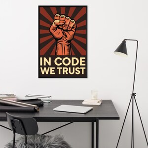 Póster de Bitcoin "En el código confiamos": arte mural minimalista de criptomonedas, decoración de oficina para programadores