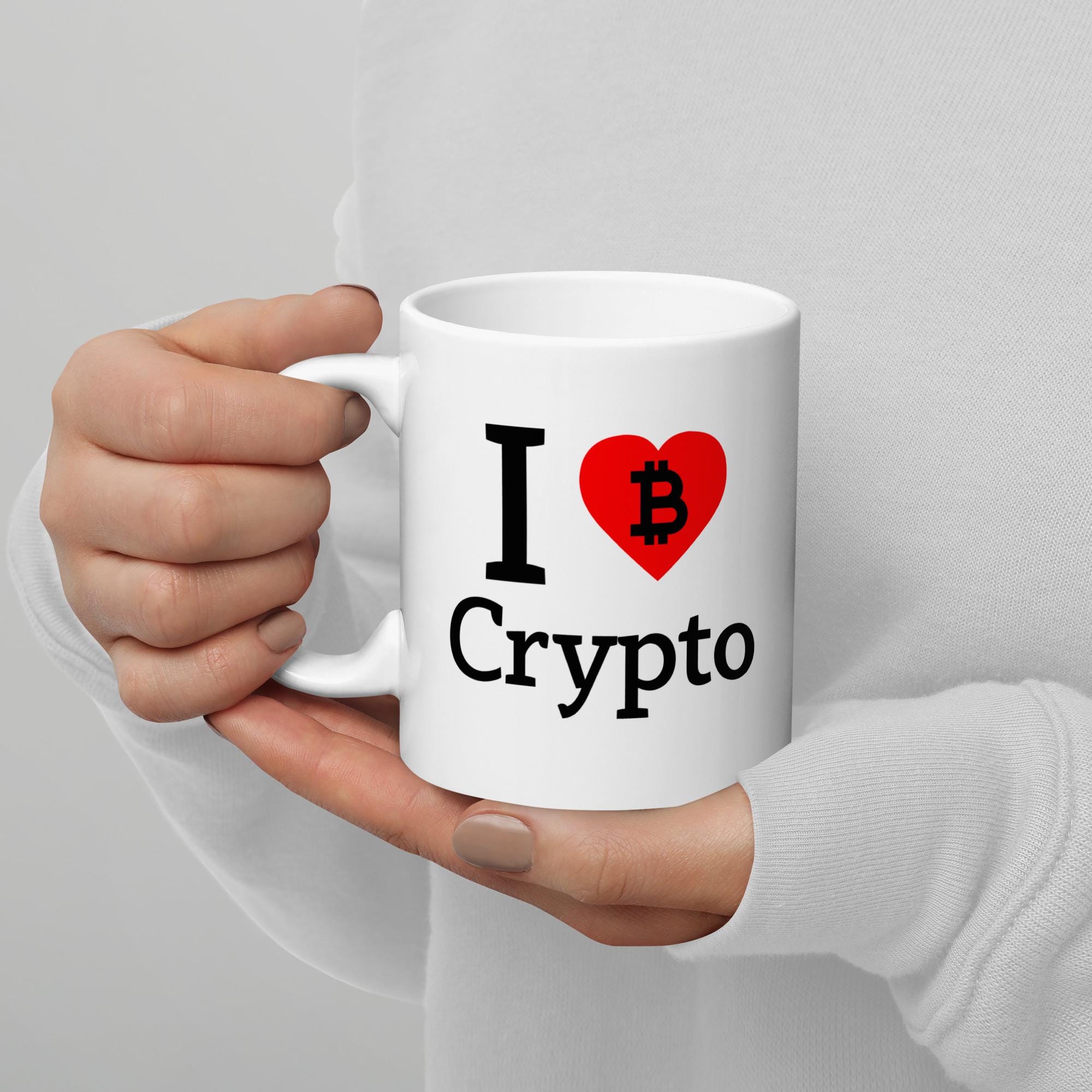 I Love Crypto Mug: Bitcoin Enthusiast Coffee Cup