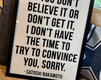 Satoshi Nakamoto Bitcoin Art Poster – Minimalist Crypto Wall Decor