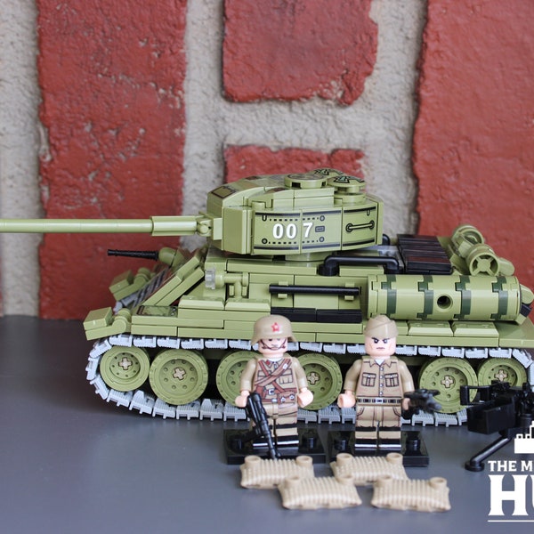 WWII Soviet Military T34 Tank w. Inspired Minifigures - WWII Military Tank Squad