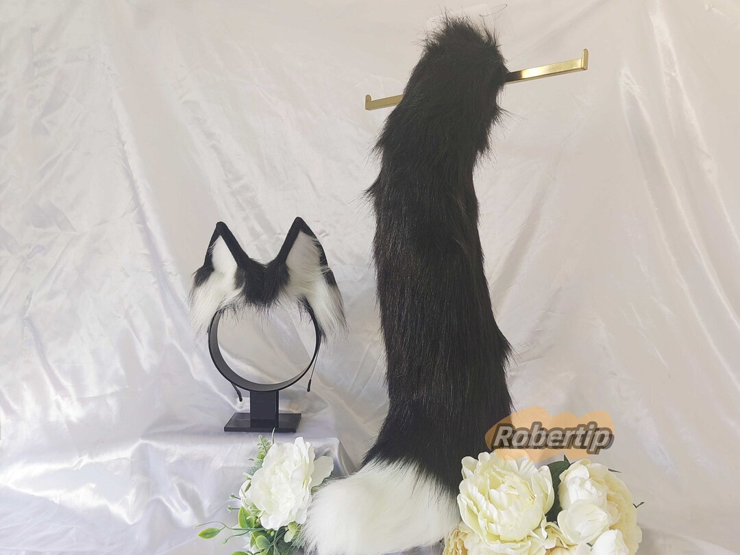 Black Wolf Ears Realistic Cosplay Ears and Tail Faux Fur Etsy