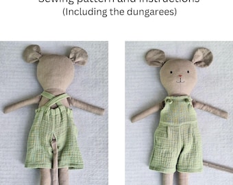 Mouse Doll Sewing Pattern (43cm) - Dungarees Outfit (PDF)