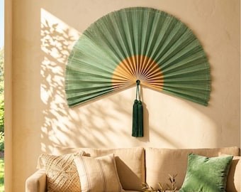 Sommer Vibe Decor Wandkunst, grüner Bambus Wandfächer, Boho Fan Kopfteil, Bambusfächer Wanddekoration, gewebte Wandbehänge, Geschenk für die Tochter