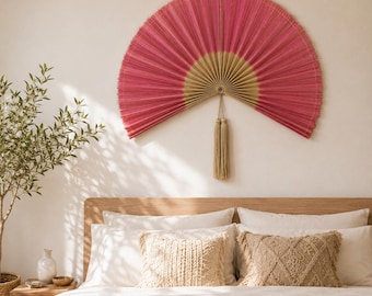 Bunter Bambus-Wandventilator mit Quaste, Wanddekoration für Schlaf- und Wohnzimmer, großer faltbarer Fächer als Kopfteil, handgefertigtes Geburtstagsgeschenk für Mutter/Tochter