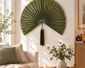 Sommerdeko aus Bambus, faltbarer Ventilator als Kopfteil, großer Bambusventilator als Wanddeko, Wanddeko für Wohn-/Schlafzimmer