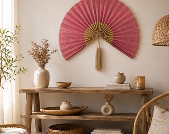 Large Bamboo Wall Fan 40inch, Handmade Boho Folding Fan with Tassel, Japandi Living/Bedroom Decor, Birthday Gifr for Daughter