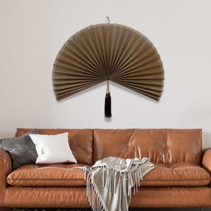 Espresso Brown Bamboo Fan Wall Decor, Boho Living Room Wall Hanging, Japandi Wall Fan Headboard Handmade Gift for Her/Daughter