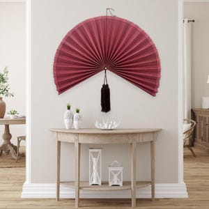 Bamboo Pink Fan, Handmade Bamboo Wall Fan, Wall Hanging Giant Fan, Cozy Boho Wall Decor, Bamboo Headboard Wall Fan, Gift for New Year