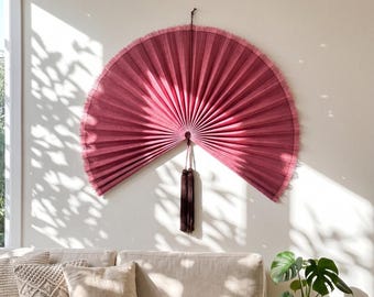 Colorful Bamboo Wall Fan with Tassel, Bedroom Living Room Wall Decor, Large Folding Fan Headboard, Handmade Birthday Gift for Mom/Daughter