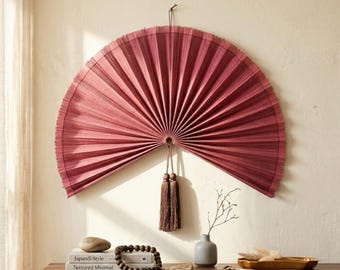 Bamboo Pink Fan, Bamboo Fan Wall Decor, Folding Fan Headboard, Boho Summer Wall Art, Handmade Gift for Her/Daughter