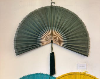 Handmade Forest Green Bamboo Wall Fan, Boho Retro Decor, Natural Tassel (40in), Thanksgiving Gift for Mom