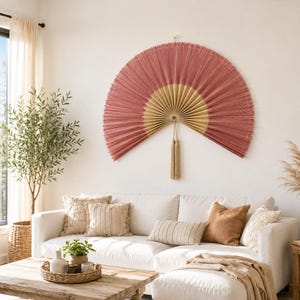 Vintage Bamboo Fan with Tassel, Handmade Wall Fan Decor, Bedroom Decor Fan Headboard, Boho Woven Wall Hanging, Gift for Her/Daughter