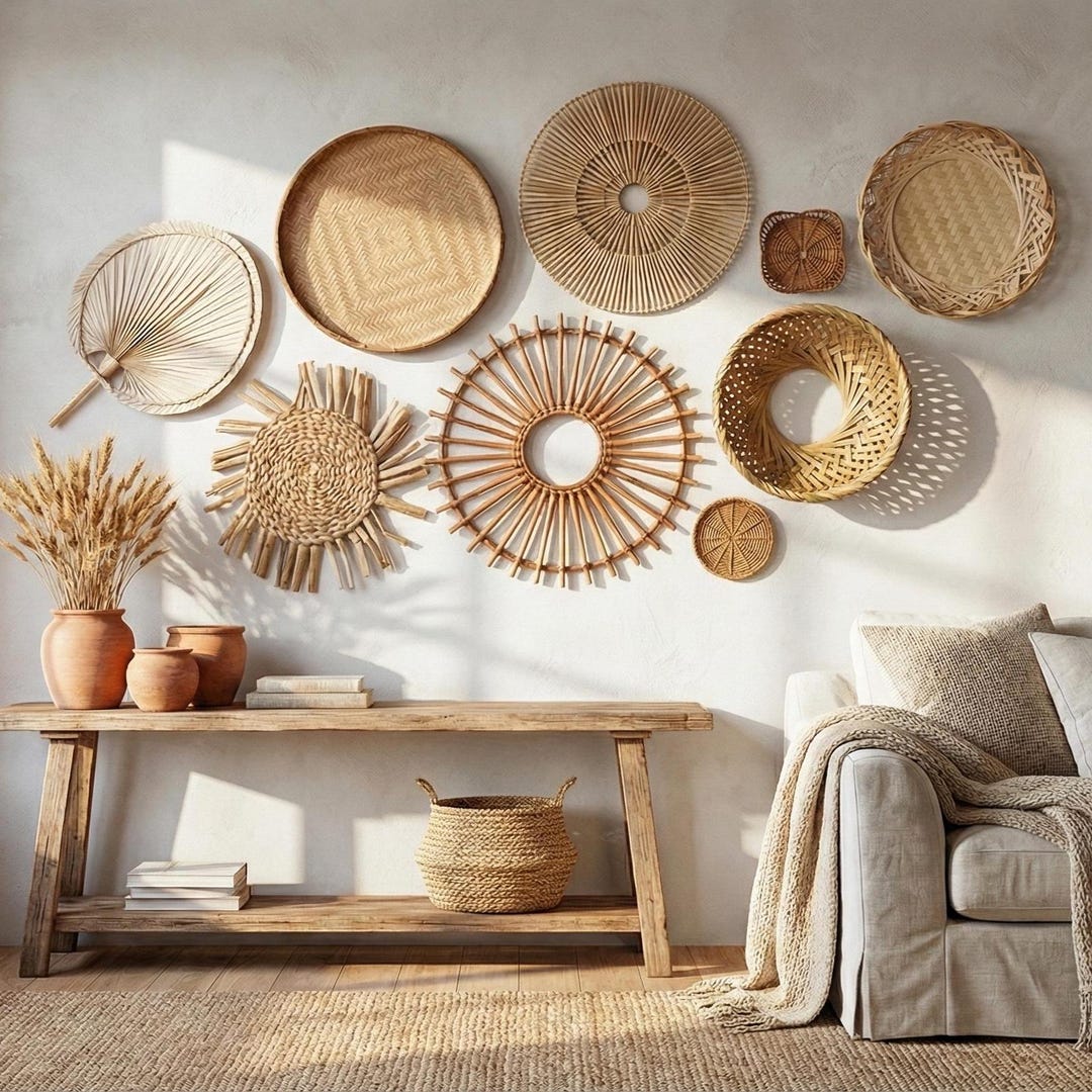 Handmade Woven Basket Wall Art Set, Boho Decor - Etsy