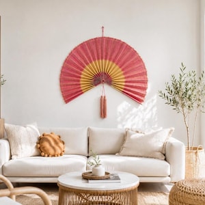 Handmade Bamboo Fan for Wall Decor, Boho Bedroom Decor Fan Headboard, Natural Bamboo Fan with Tassel, Birthday Gift for Daughter