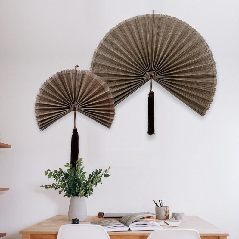 Handmade Bamboo Wall Fan, Boho Bamboo Fan Headboard Decor, Bedroom Living Room Summer Decor, Giant Bamboo Fan, Gift for Her/Daughter Brown