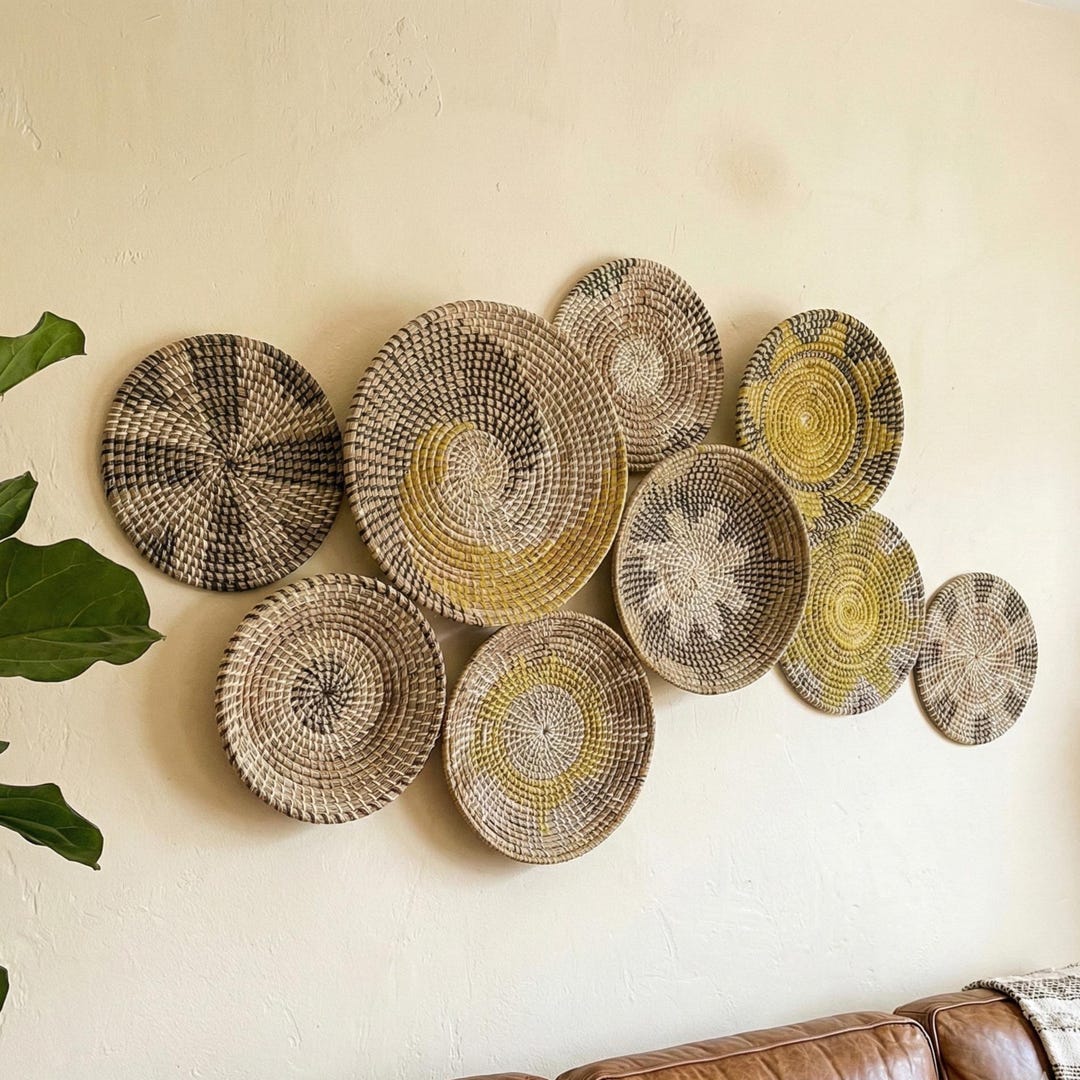 Woven Seagrass Wall Basket Set, Boho Tropical Decor, Handmade Woven ...