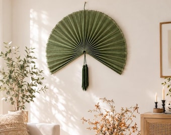 Wanddeko aus Bambusfächer mit Quaste, natürlicher Wandbehang, große Bambusfächer-Wandkunst, Ventilator-Kopfteil fürs Schlafzimmer, handgefertigtes Geschenk für Mutter/Tochter
