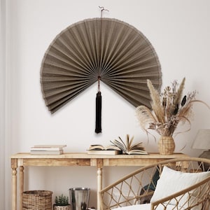 Chestnut Brown Bamboo Fan, Boho Decor Wall Fan 40inches, Large Folding Fan Wall Art, Wabi Sabi Style Home Decor, Handmade Birthday Gift