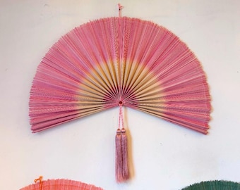 Baby Pink Bamboo Fan Decor, Girl's Bedroom/Dorm Wall Hanging, Natural Bamboo Wall Fan Headboard, Handmade Gift for Her/Daughter