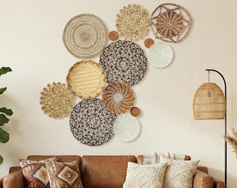 Boho Woven Basket Wall Decor Set, Vietnamese Handmade Tropical Art