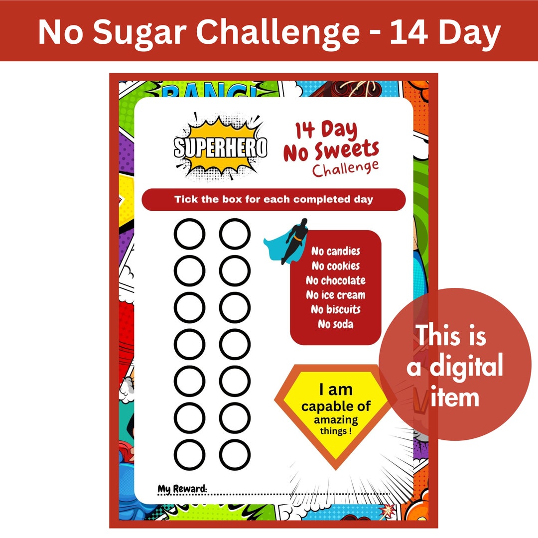 14 Day No Sugar Challenge, Reward Charts for Kids, Printable Reward