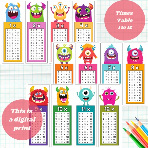 Multiplication chart 1 to 12, Times table chart, Times table, Multiplication chart printable, Kids math, Times table bookmark