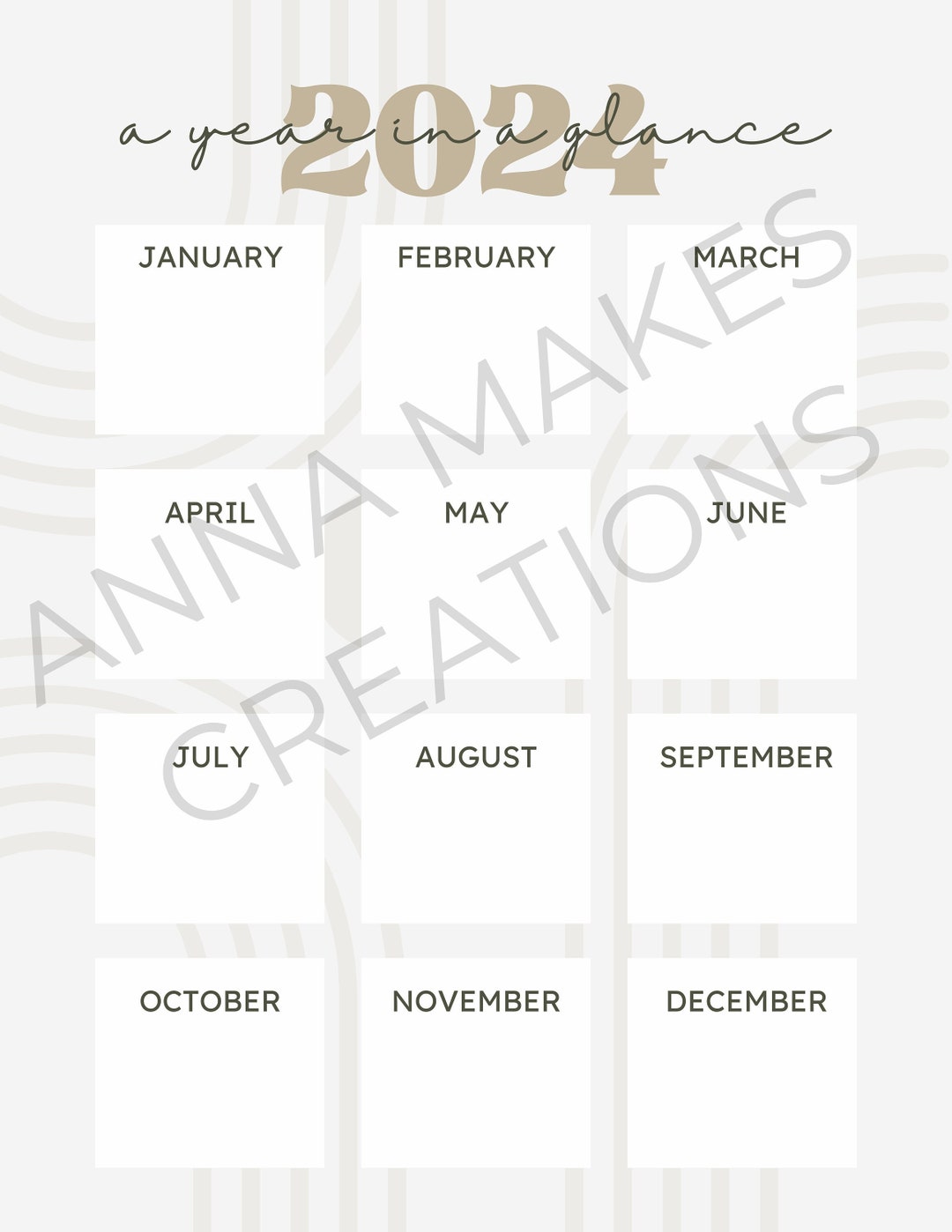 2024 Year in a Glance Template 2024 Planner 2024 Calendar Ready to