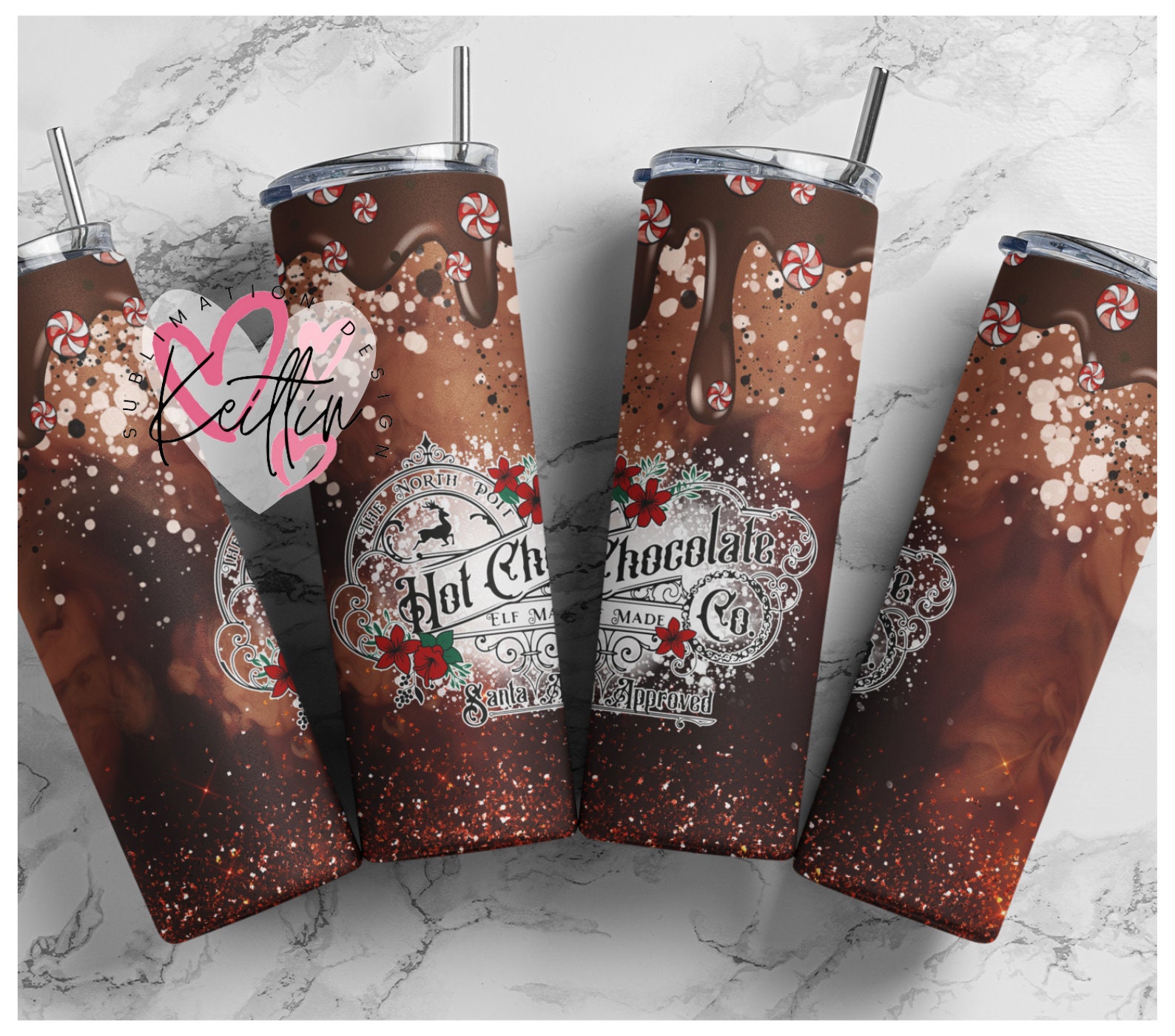 The North Pole Hot Chocolate Co. Christmas  20oz Skinny Tumbler Design png 20 oz skinny tumbler | Christmas characters