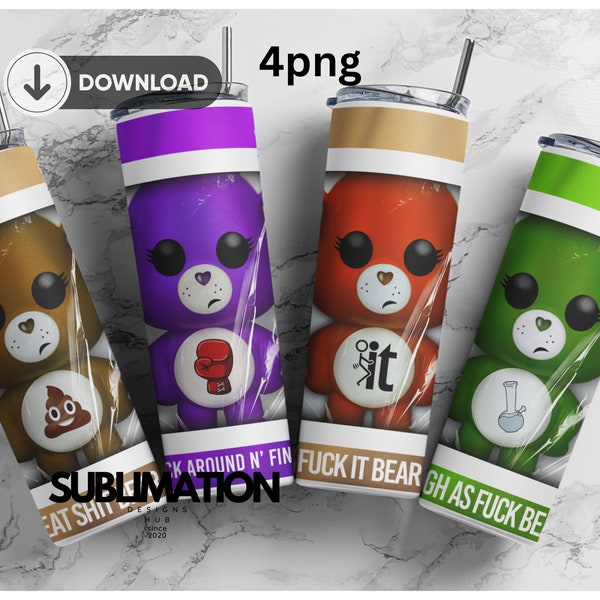 Bundle Don't Care bear 20oz  tumbler | Middle finger bear  | No fucks given | funny tumbler png | sarcastic design | Digital download