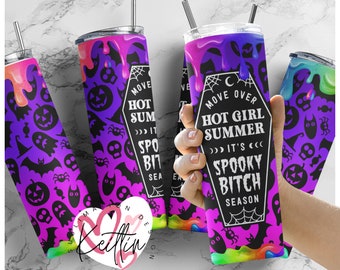 Move over HOT girl summer 2oz tumbler Rainbow neon  | Spooky Bitch | Spooky season tumbler| Sublimation png | Halloween Download